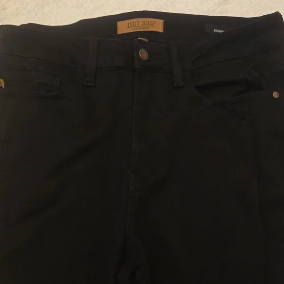 Judy Blue Black Distressed Skinny Jeans Raw Hem Size 14W - Picture 4 of 16